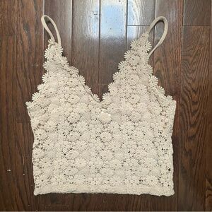Beige floral lace tank top
